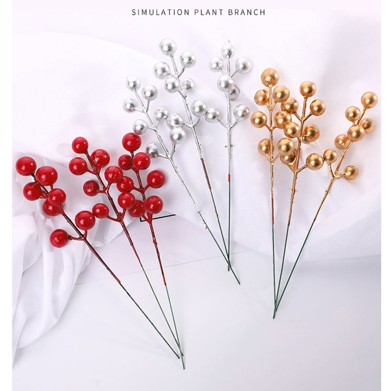 Simulation Christmas red fruit fork Acacia bean fortune fruit small red fruit Christmas gift accessories 红果圣诞果仿真浆(1179L)