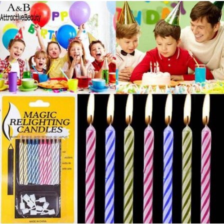 10 Pcs/lot Magic Relighting Candles Funny Tricky Birthday Eternal Blowing Candles Party Joke Birthday Cake Decors(358L)