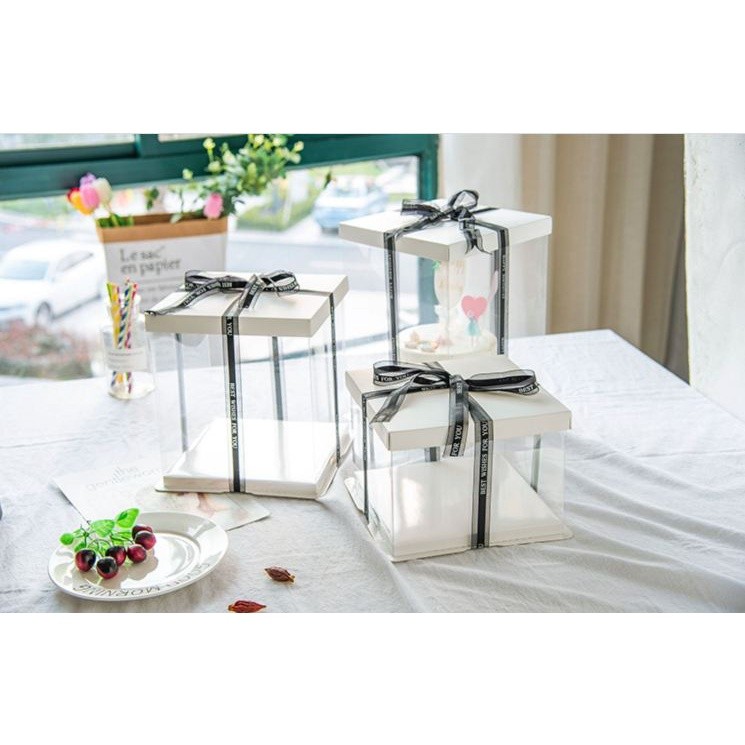 4/6/8/10/12inch White Paperboard Transparent cake box pvc flower packaging cake containers cake boxes(909L) - Image 6