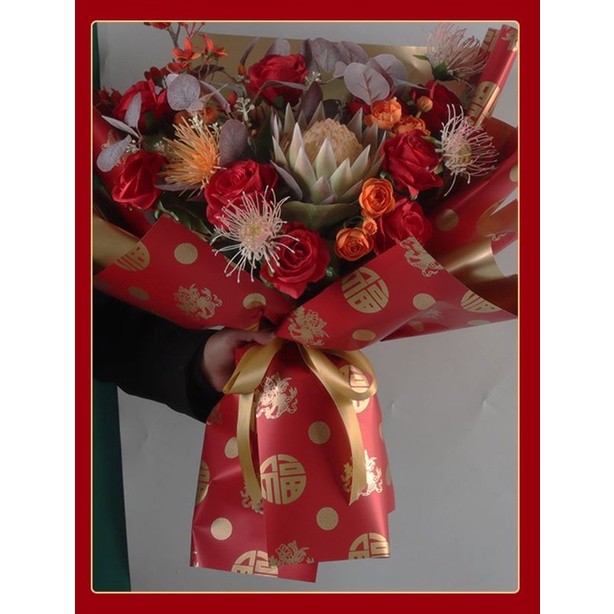 57*57CM 1pc Lunar New Year Gift Wrapping Paper Watertight Classical DIY Bouquet Two-color Eurasian 新年系列防水包花纸(2072L) - Image 3