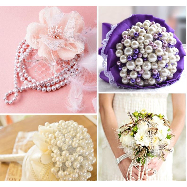 3/4/5/6/8/10/12/14/16mm Hole Ivory Round Imitation Plastic Pearl Spacer Loose Beads For Jewelry Access 直孔仿珍(1201L)