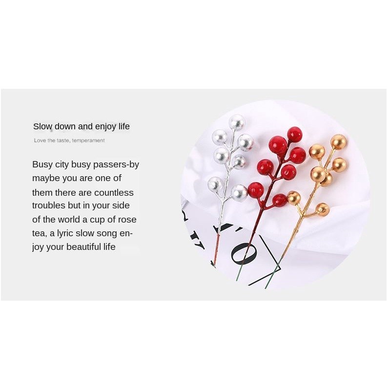 Simulation Christmas red fruit fork Acacia bean fortune fruit small red fruit Christmas gift accessories 红果圣诞果仿真浆(1179L) - Image 2