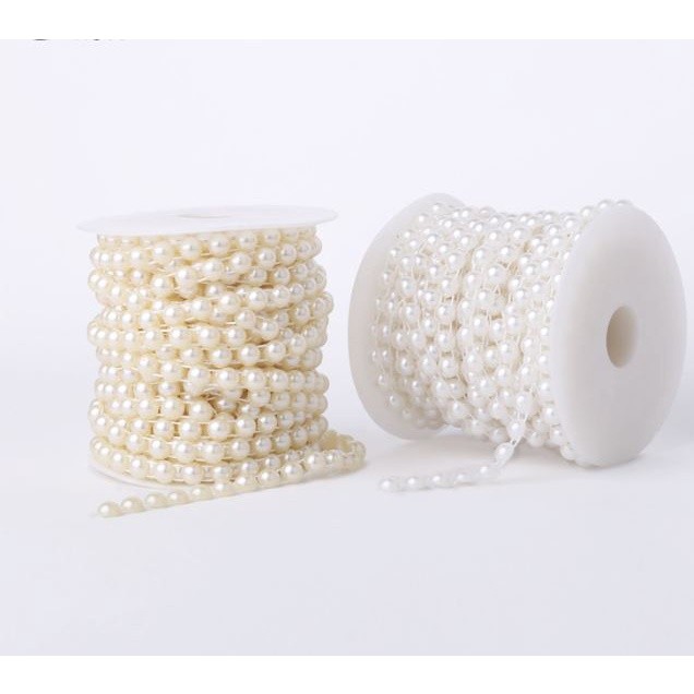 1roll 6/8/10mm Half Round Pearl Beads Chain Garland Flowers Acrylic Beads For Wedding Decoration 半面定位连线珠链 (2061L)