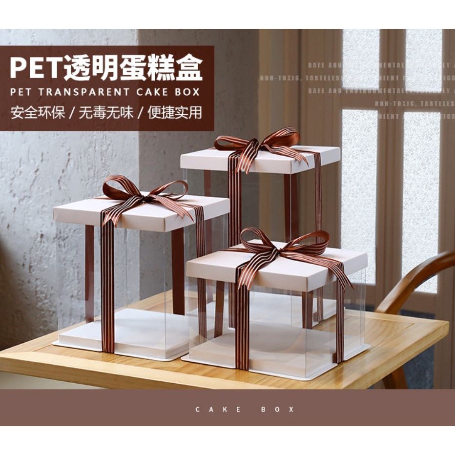 4/6/8/10/12inch White Paperboard Transparent cake box pvc flower packaging cake containers cake boxes(909L)