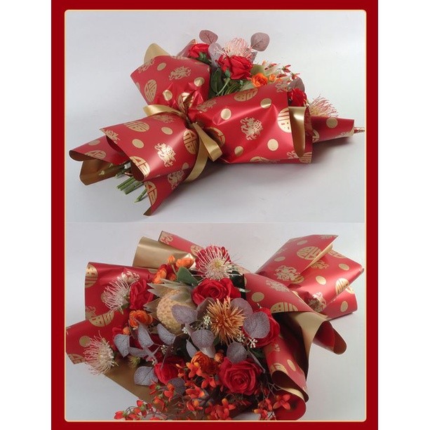 57*57CM 1pc Lunar New Year Gift Wrapping Paper Watertight Classical DIY Bouquet Two-color Eurasian 新年系列防水包花纸(2072L) - Image 2