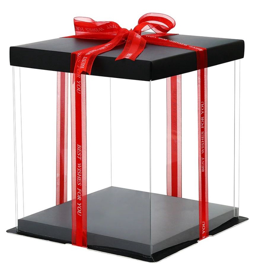 4/6/8/10/12inch Black And Base Transparent Rectangle Cake Box New Clear Gift Flower Cake Box Dustproof Packaging(906L) - Image 20