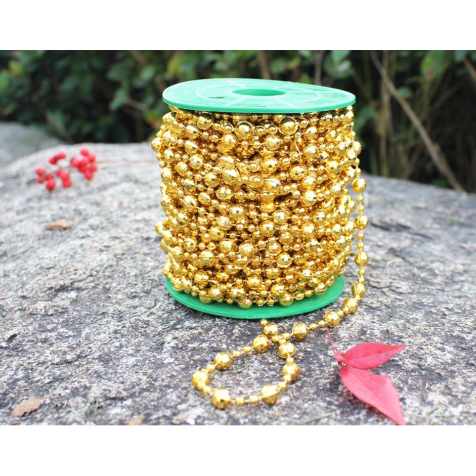 1yard 8+4mm Christmas Bead Chain Pendant Christmas Tree Decoration Pearl Beads Chain Ornament 电镀金银色珠链 (1159L) - Image 2