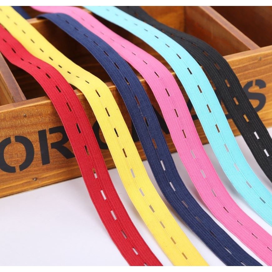15/20/25/30mm Button Hole Ribbon Elastic Band Trim Buttonhole Pants Waist Adjustable Fabric DIY Sewing 纽扣可调节松紧带(2075L)