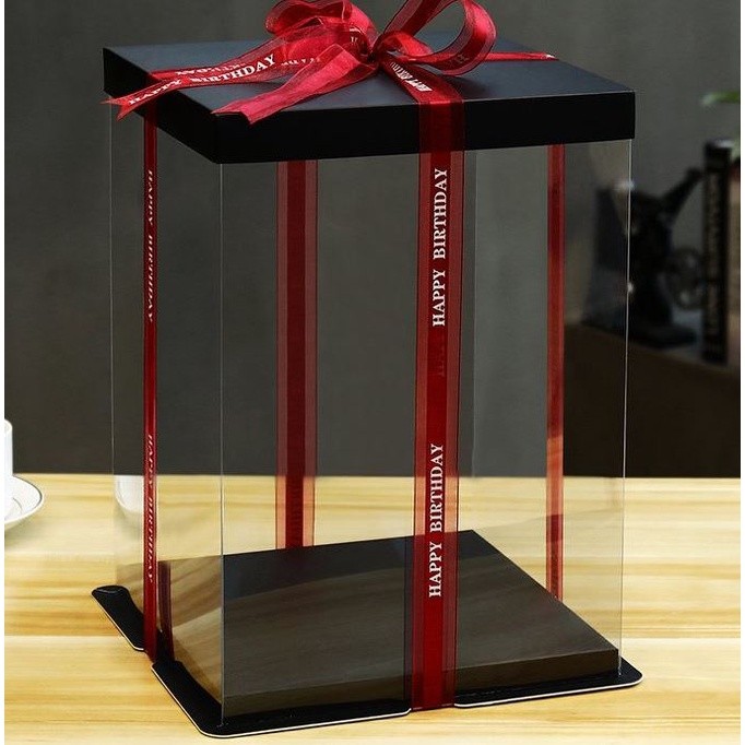 4/6/8/10/12inch Black And Base Transparent Rectangle Cake Box New Clear Gift Flower Cake Box Dustproof Packaging(906L) - Image 12