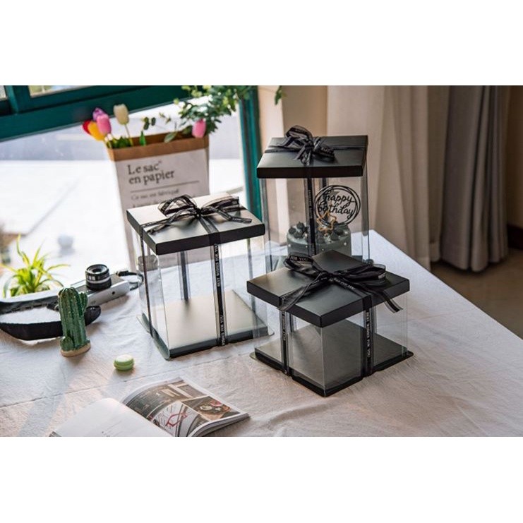 4/6/8/10/12inch Black And Base Transparent Rectangle Cake Box New Clear Gift Flower Cake Box Dustproof Packaging(906L) - Image 6