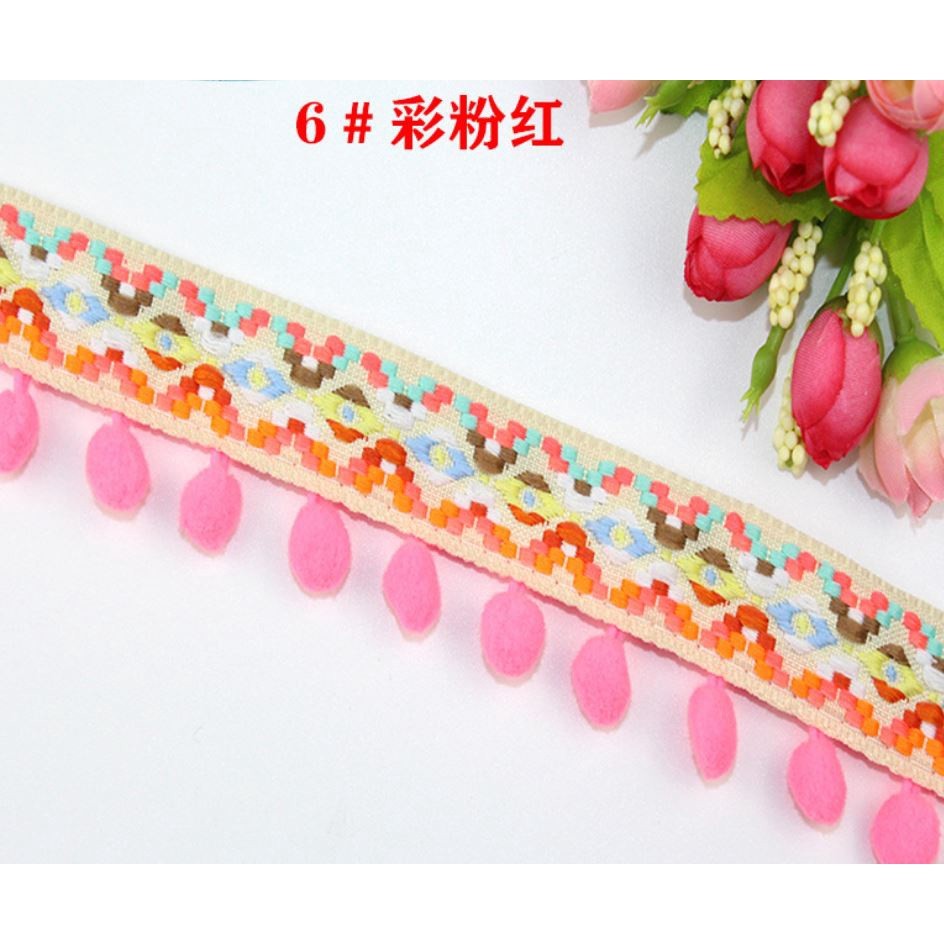 1yard Colored Ribbon Ball Fringed Lace Pompom Style Clothing Home Textile Lace Ribbon DIY Sewing Decor 民族风毛毛球花边(1919L) - Image 8