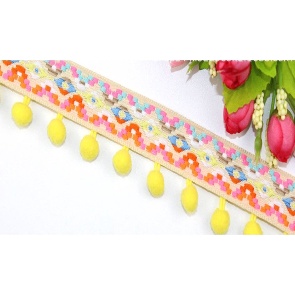 1yard Colored Ribbon Ball Fringed Lace Pompom Style Clothing Home Textile Lace Ribbon DIY Sewing Decor 民族风毛毛球花边(1919L) - Image 9