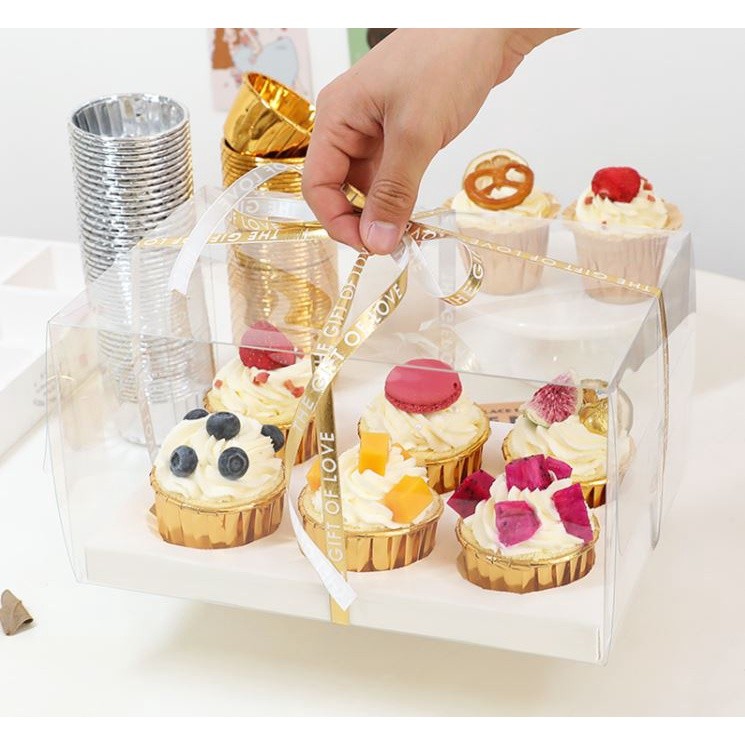 Cupcake Packaging Box Transparent 2 or 4 Grains Heightened Muffin Cup Portable Packaging Box Children's Day(1433L)