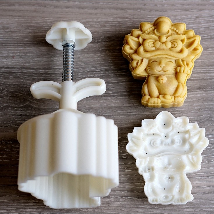 Cat-Stamp Hand Press Moon Cake Mould Plastic Mooncake Mold Cookie Cutter舞狮猫月饼模具手压式国潮凤(2223L) - Image 2