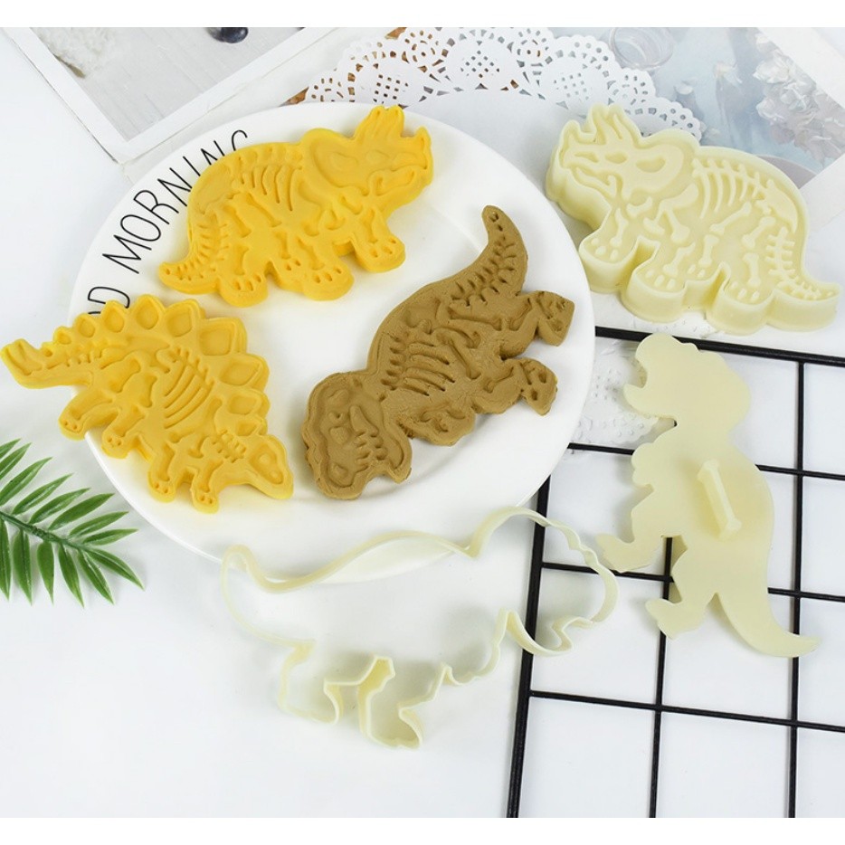 3Pcs/Set 3D Dinosaur Cookie Cutters Mold Dinosaur Biscuit Embossing Mould Sugar Dessert Baking Mold 恐龙主题烘焙饼干模具(2241L)