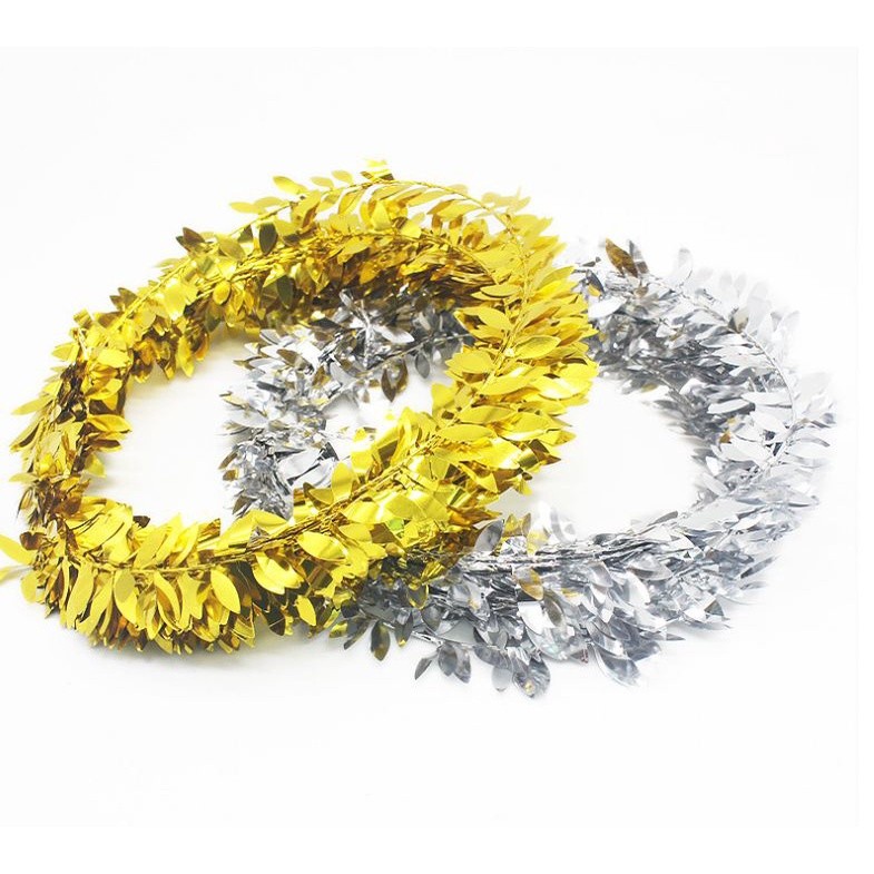 3.5M Christmas Decorations for Home Artificial Flower Plastic Garland Vine Gold Silver Leaf Reflective Party(854L)