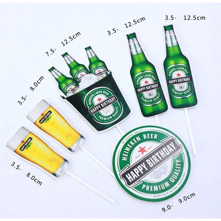 6pcs/set Beer Cake Topper Flags Green Cupcake Toppers Kids Girl Boy Happy Birthday Wedding Decoration Party Baking(1596L - Image 4