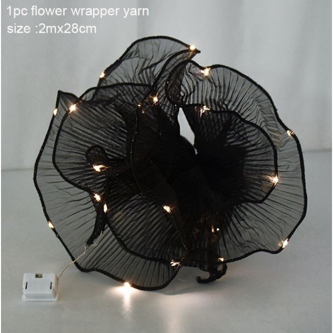 Wave Yarn Flower Wrapping Paper With Led Lights Valentines Wedding Bouquet Gift Packing Lace Mesh (2106L) - Image 10
