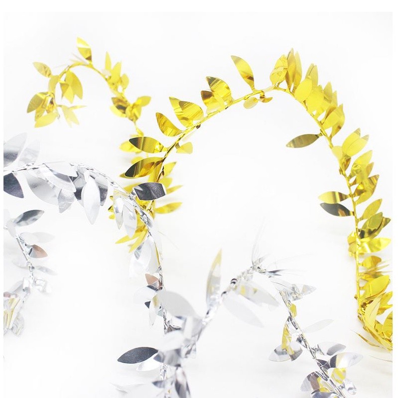 3.5M Christmas Decorations for Home Artificial Flower Plastic Garland Vine Gold Silver Leaf Reflective Party(854L) - Image 6