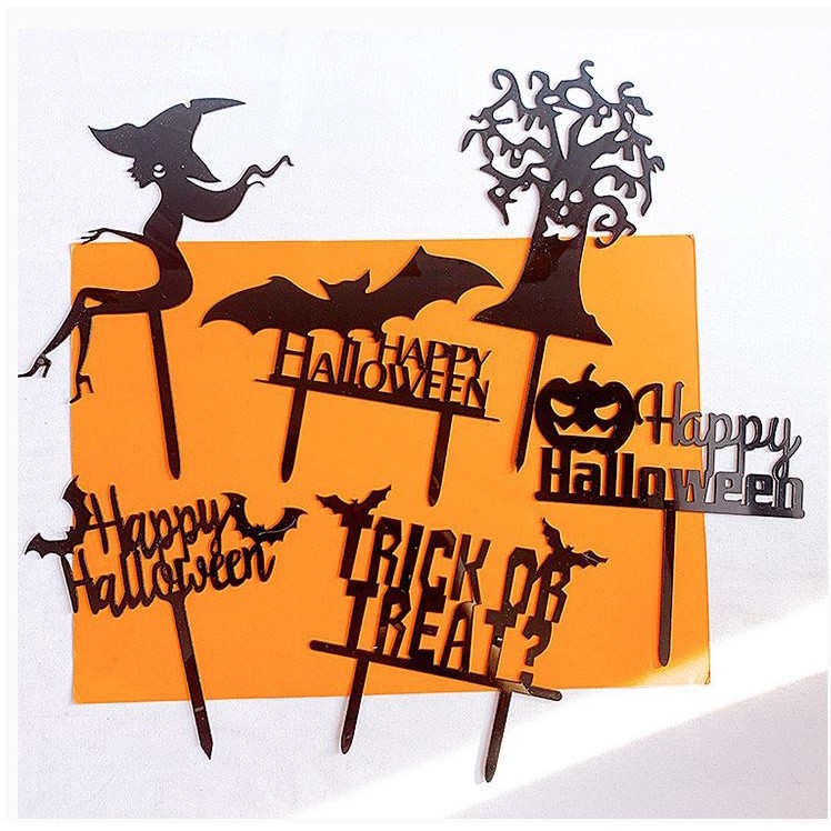 Creative Cake Decoration Acrylic Happy Halloween Cake Toppers Spider Pumpkin Witch Scray Cupcake Toppers Halloween(979L) - Image 3