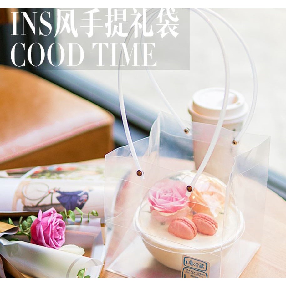 Transparent Cake Box With Handle Clear Boxes For Packaging Square Long Handle Bag Plant Flower Bag Cake Dessert(1099L)