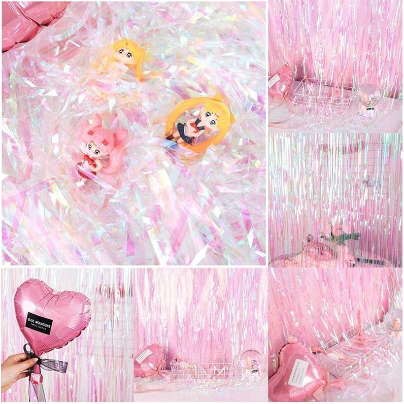 2m Christmas Ornament Accessories Balloon Tassels Garland Ribbon Pink Streamers Foil Rain Curtain Background(160L) - Image 2