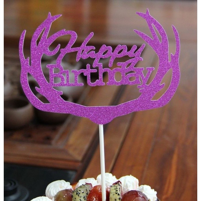 Golden Silvery Blue Paper Glitter Cake Topper Happy Birthday Cupcake Topper For Baby Shower Birthday Party 蛋糕插旗 (399L) - Image 5