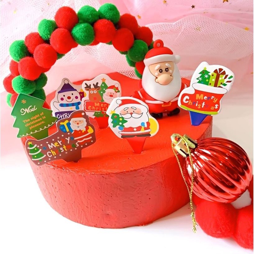 20pcs/pack Christmas Cake Topper Santa Gingerbread House Train Tree Elk Insert Card Xmas New Year Eve Party (1591L) - Image 2