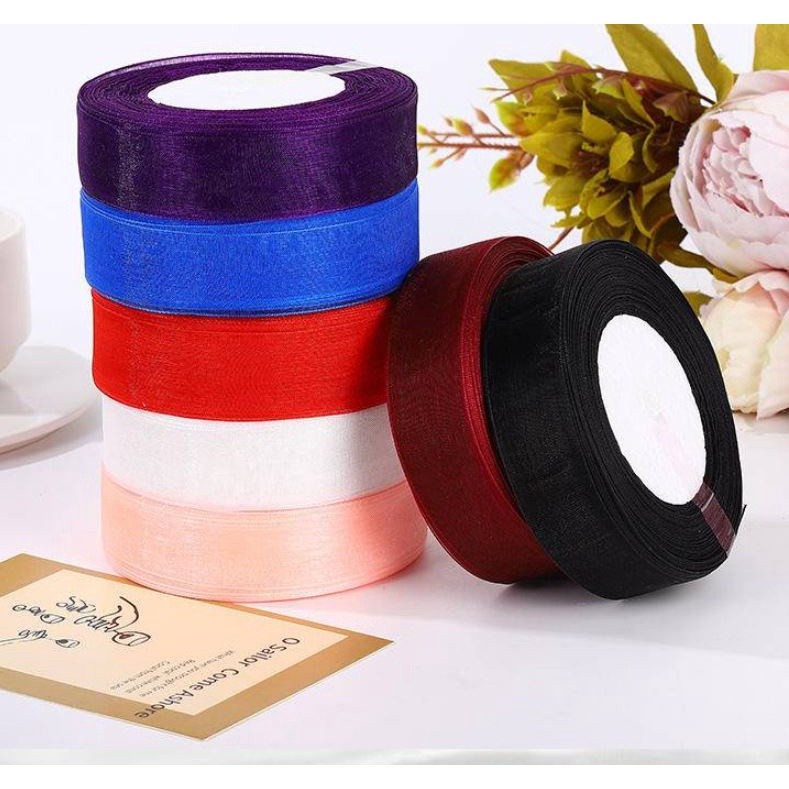 2.5cm 45m Chiffon Organza Ribbon Colorful Tape Satin Ribbons for DIY Handmade Crafts Gift Packaging Wedding Decor(2216L) - Image 2