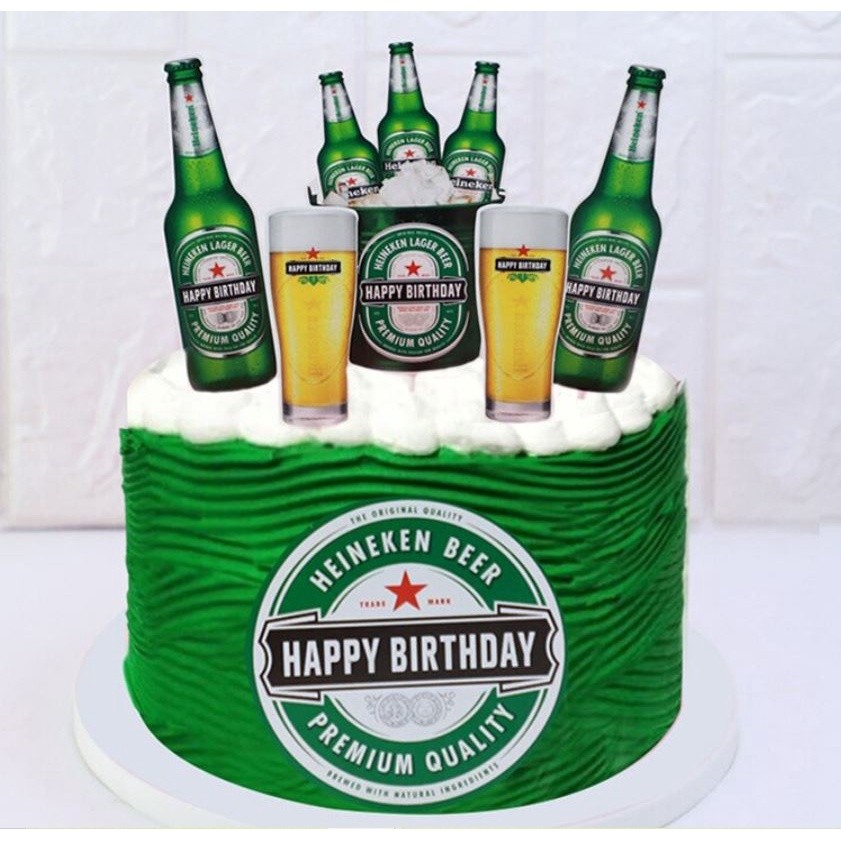 6pcs/set Beer Cake Topper Flags Green Cupcake Toppers Kids Girl Boy Happy Birthday Wedding Decoration Party Baking(1596L - Image 2