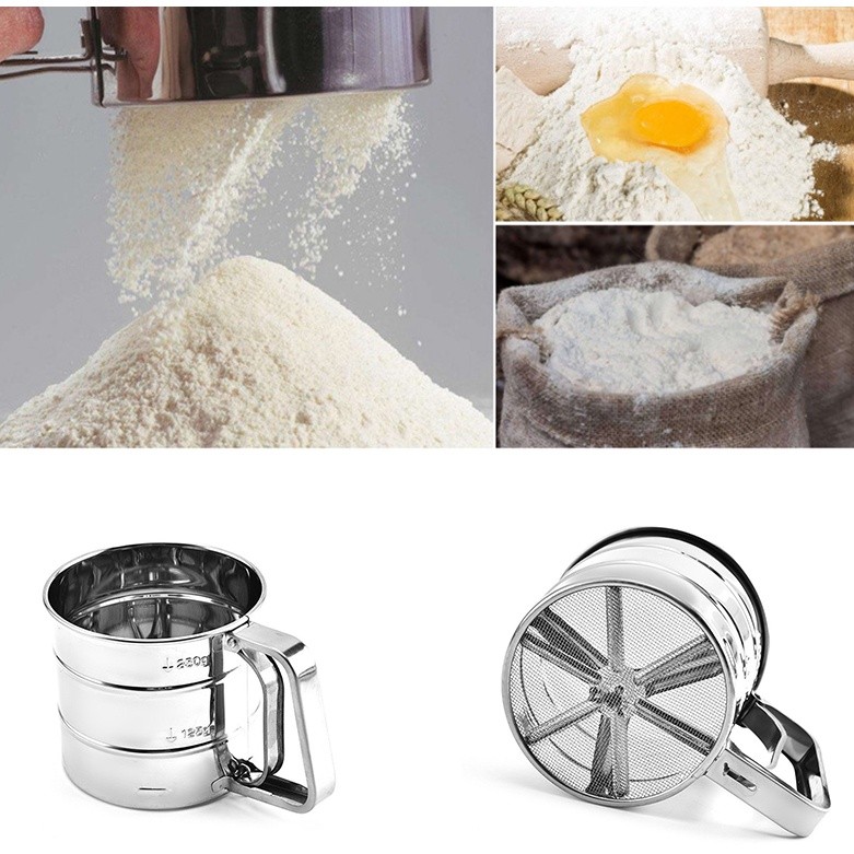 Stainless Steel Flour Sieve Cup Powder Sieve Mesh Kitchen Gadget For Cakes Hand-Screened Sugar Mesh Sieve手摇式面粉筛(2190L) - Image 3
