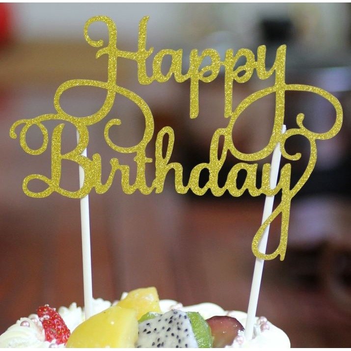Golden Silvery Blue Paper Glitter Cake Topper Happy Birthday Cupcake Topper For Baby Shower Birthday Party 蛋糕插旗 (399L) - Image 9