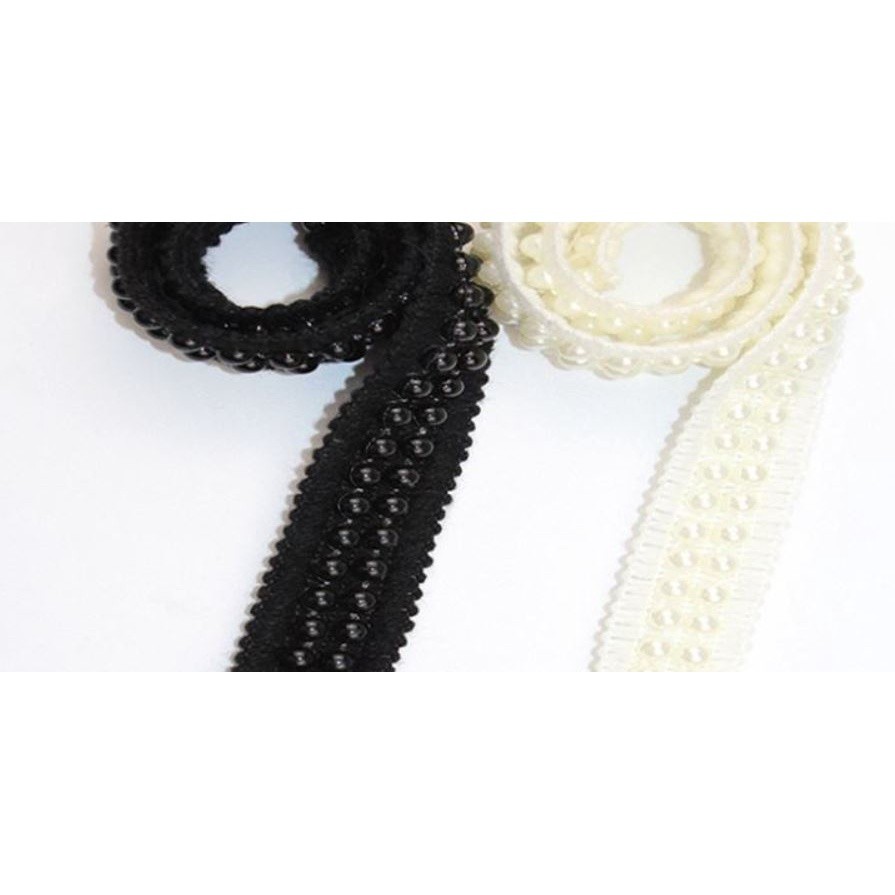 1yard/lot Pearl Beaded Lace Trim Tape Fabric White/black Lace Ribbon clothing Sewing Garment 二排/三排/四排珠子织带花边(1920L) - Image 10