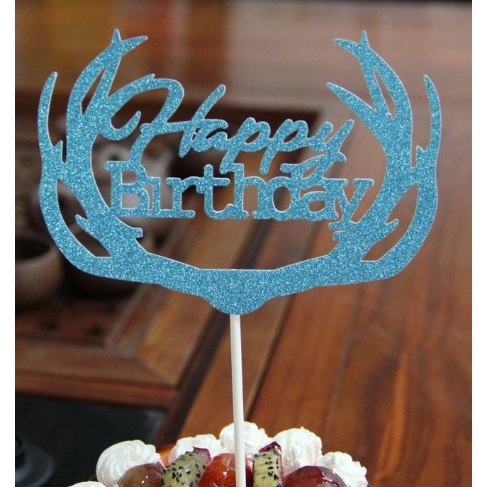 Golden Silvery Blue Paper Glitter Cake Topper Happy Birthday Cupcake Topper For Baby Shower Birthday Party 蛋糕插旗 (399L) - Image 7