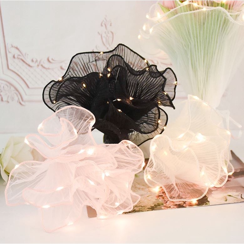 Wave Yarn Flower Wrapping Paper With Led Lights Valentines Wedding Bouquet Gift Packing Lace Mesh (2106L) - Image 2