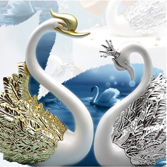 Swan And Crown Swan Cake Topper Plastic Sculpture Swan Decoration Cake Topper Figurine Decoration Desktop Car (937L) - Image 3