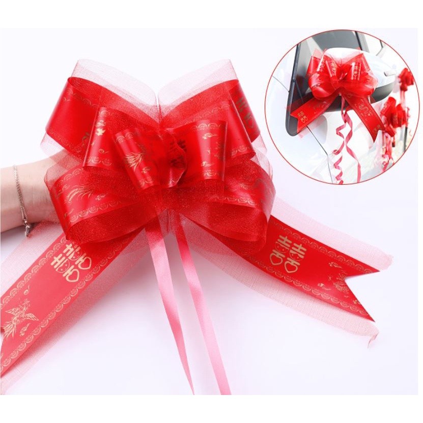 7cm Red Flower Bowknot Pull Bow Ribbon Snow Yarn Polyester Pull Flower Wedding Wrapping Car Decor(702L) - Image 8