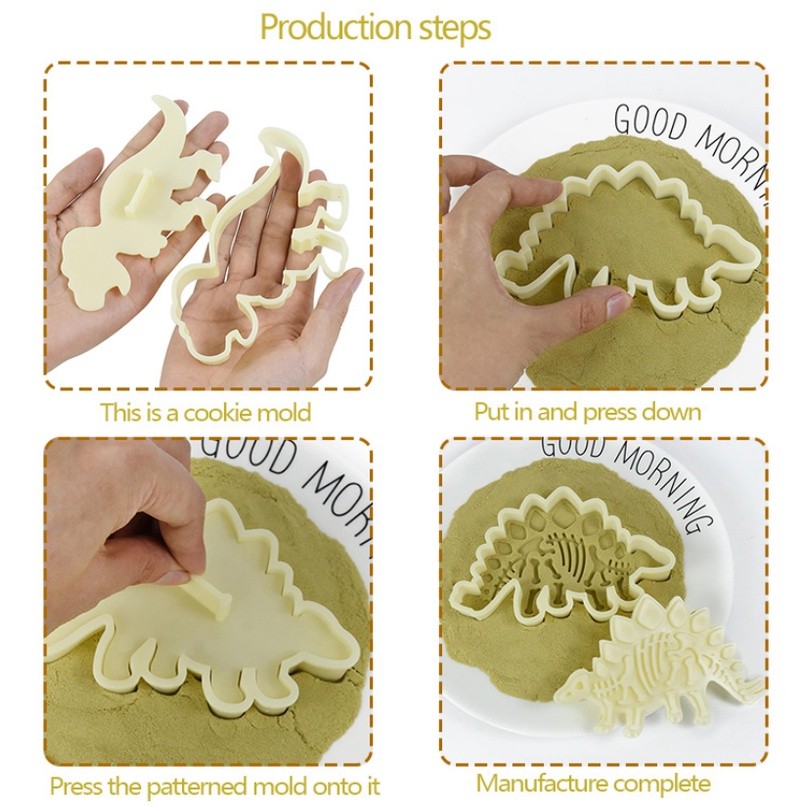 3Pcs/Set 3D Dinosaur Cookie Cutters Mold Dinosaur Biscuit Embossing Mould Sugar Dessert Baking Mold 恐龙主题烘焙饼干模具(2241L) - Image 6
