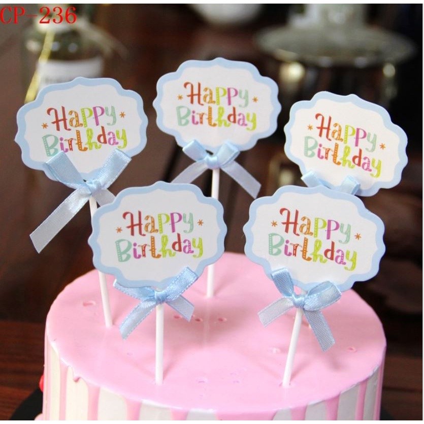 5PCs Happy Birthday Paper Cake Topper Party Cupcake DIY Cake Top Flags Birthday Party Decoration For Home Cake(1594L) - Image 2