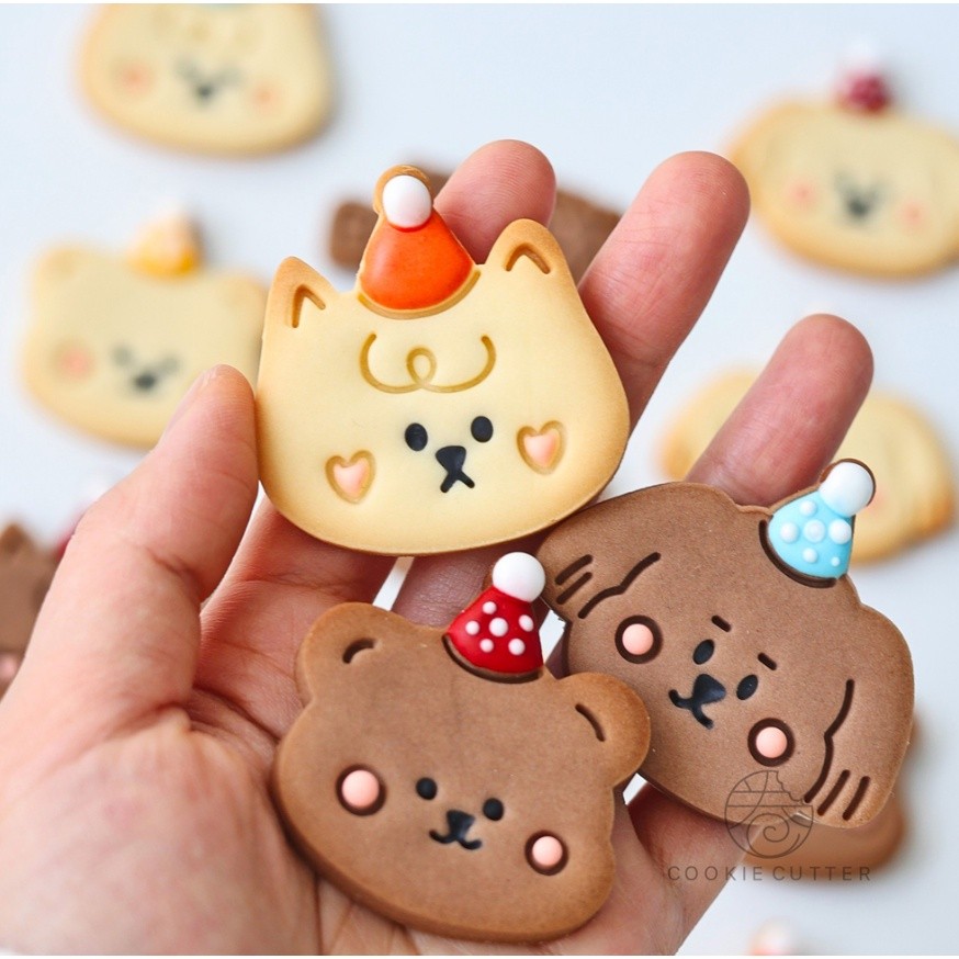 4Pcs/Set Children's Day Animal Birthday Party Theme Cookie Mold Set Dog Bear Kitty Happy Birthday 韩式卡通动物生日派对饼干模(2252L) - Image 5