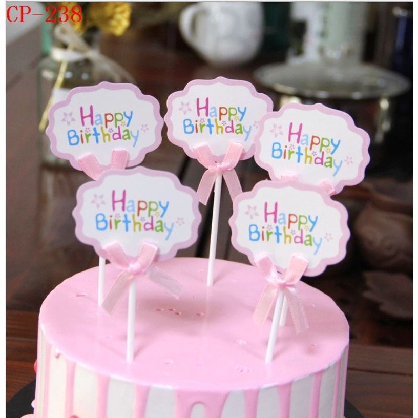5PCs Happy Birthday Paper Cake Topper Party Cupcake DIY Cake Top Flags Birthday Party Decoration For Home Cake(1594L) - Image 3