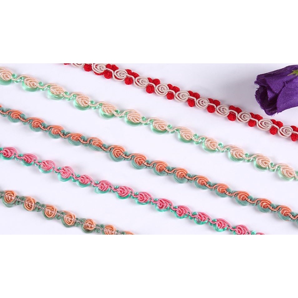1yard 8mm Latest Lace Fabric Applique Lace Ribbon Trim 1cm Guipure Laces Ribbons Collar Trims Sewing 彩色小弯花边(2085L) - Image 2