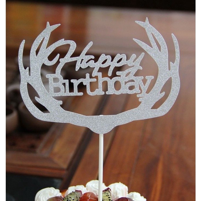Golden Silvery Blue Paper Glitter Cake Topper Happy Birthday Cupcake Topper For Baby Shower Birthday Party 蛋糕插旗 (399L) - Image 14