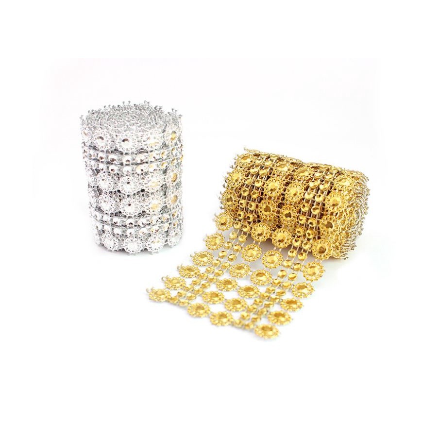 1yard Bling Sun Flower Acrylic Mesh Roll Ribbon Chain Wrap Crystal Craft Ribbons Tape Tulle Event Party Wedding(849L) - Image 5