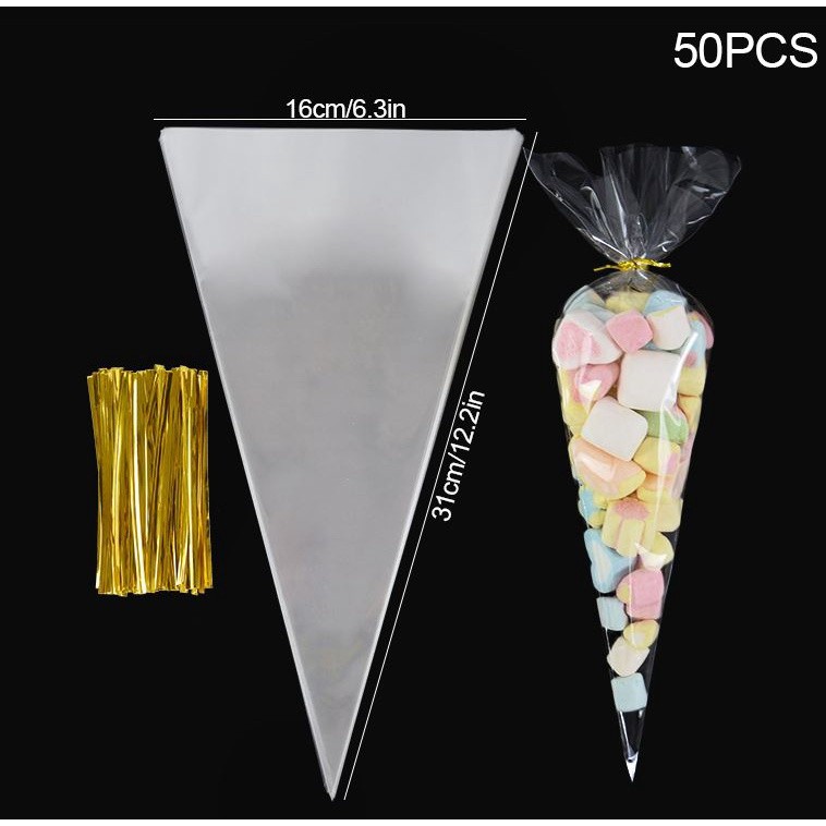 50/100pcs Clear Cellophane Candy Bag Transparent Cone Packaging Bags Wedding Birthday Party Favors Wrap Supplies(2172L) - Image 12
