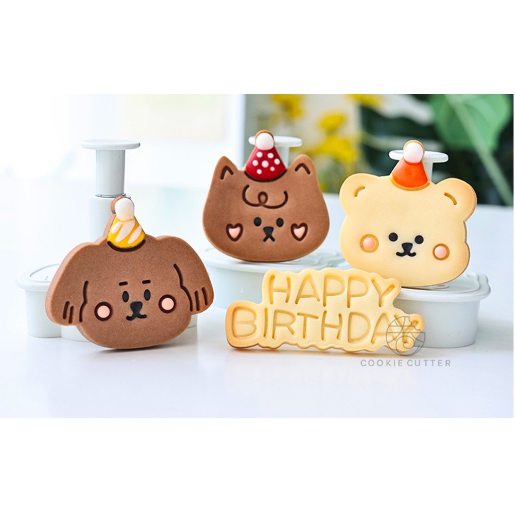 4Pcs/Set Children's Day Animal Birthday Party Theme Cookie Mold Set Dog Bear Kitty Happy Birthday 韩式卡通动物生日派对饼干模(2252L) - Image 7