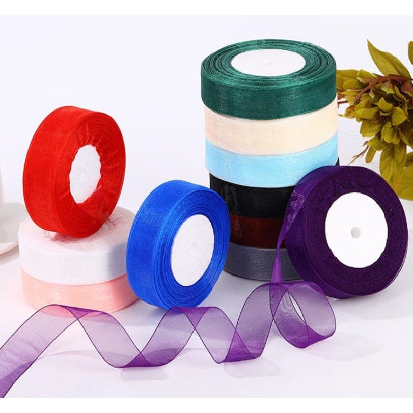 2.5cm 45m Chiffon Organza Ribbon Colorful Tape Satin Ribbons for DIY Handmade Crafts Gift Packaging Wedding Decor(2216L)