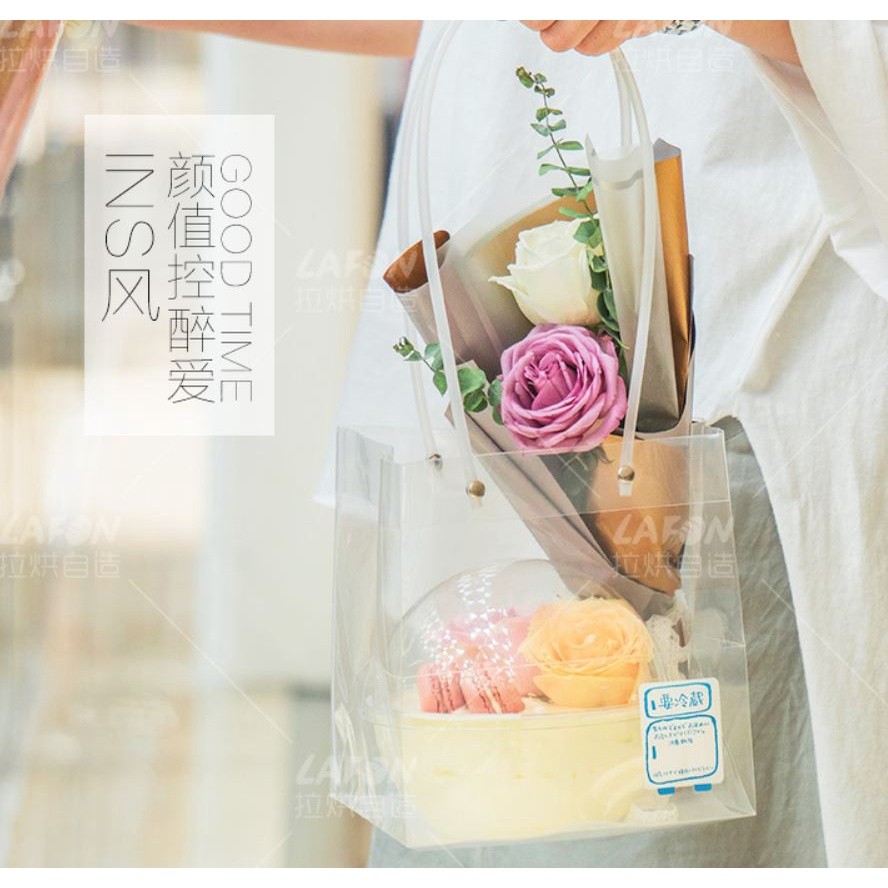 Transparent Cake Box With Handle Clear Boxes For Packaging Square Long Handle Bag Plant Flower Bag Cake Dessert(1099L) - Image 3