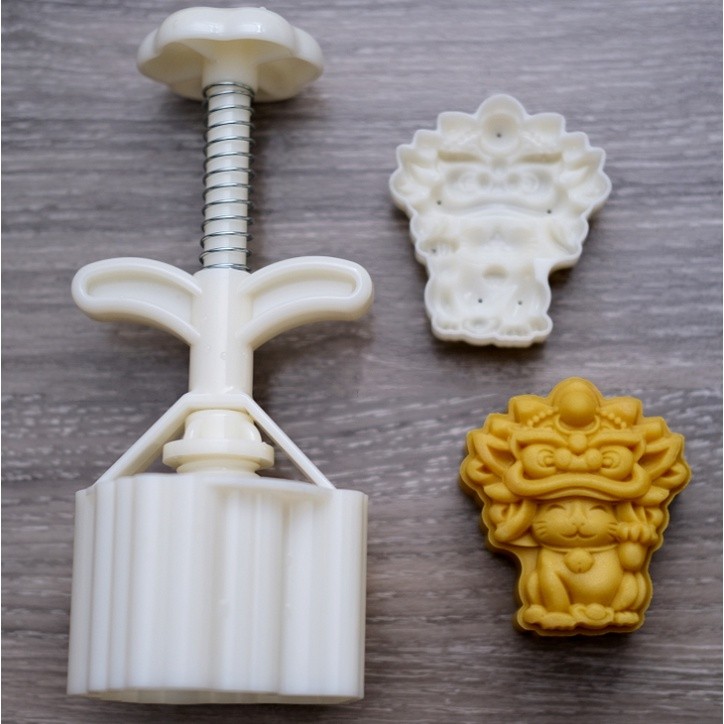 Cat-Stamp Hand Press Moon Cake Mould Plastic Mooncake Mold Cookie Cutter舞狮猫月饼模具手压式国潮凤(2223L)