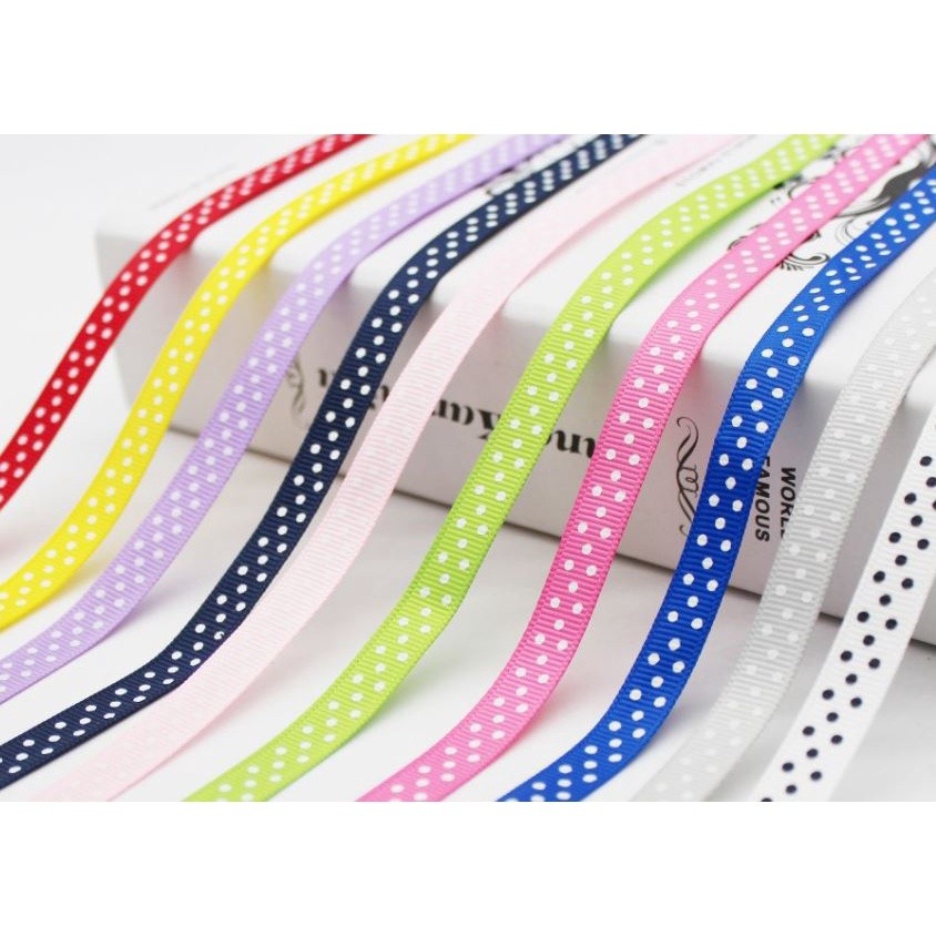 3yards/lot 10mm Grosgrain Ribbon Printing Polka Dot Hair Bow Party Wedding Decoration DIY Sewing Fabric (2154L)